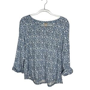 Chico's Size 1 US M Geometric Print Soft Knit Top 3/4 Sleeves Cotton Modal